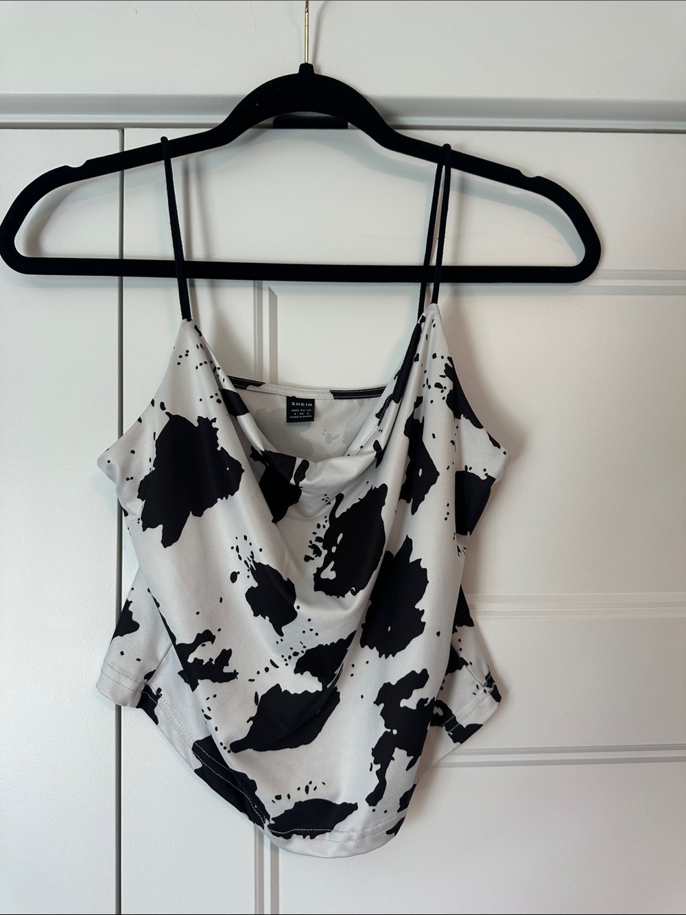 Black & White Cow Print Cowl Neck Tank Top